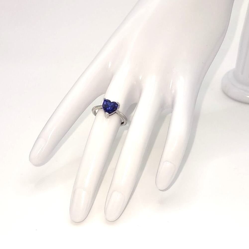 925 Sterling Silver Ring Blue Lab Sapphire Heart Adjustable Valentines Gift NEW